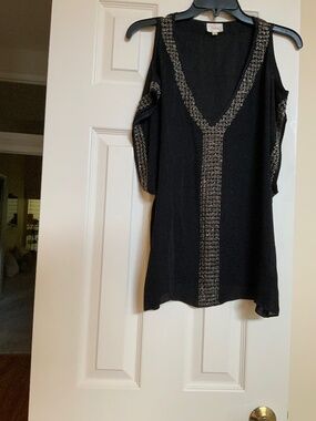 Parker black silk sleeveless blouse with silver beading